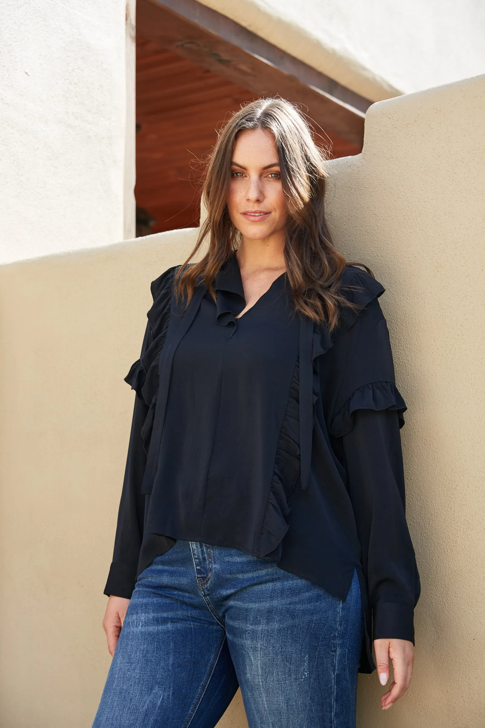 Mayan Frill Blouse - Ebony