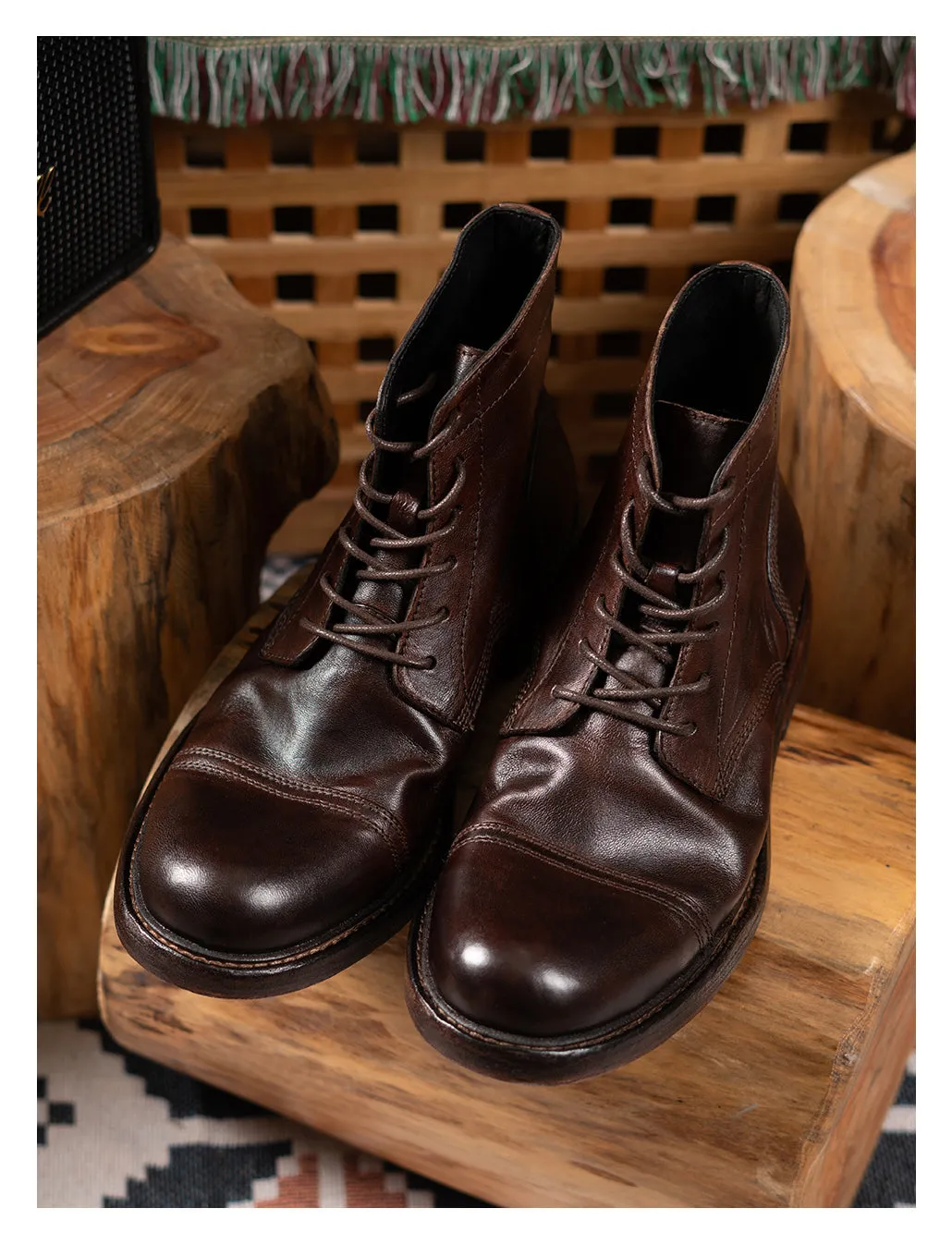 Men's Brogue Leather Dress Boots Coffee