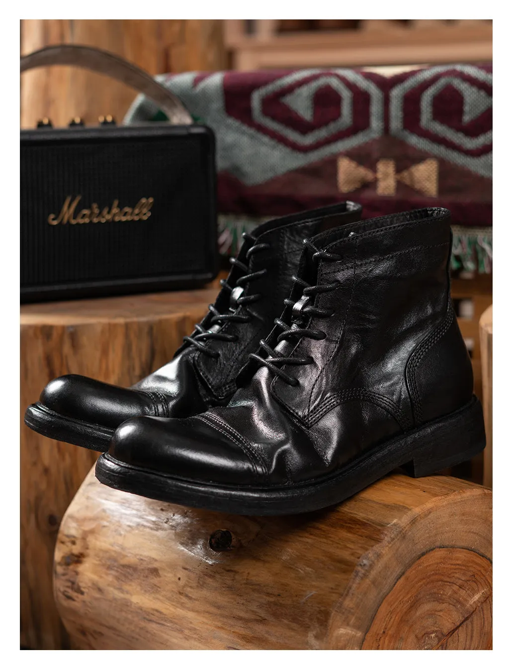 Men's Brogue Leather Dress Boots Coffee