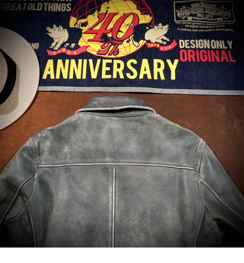 Men's Indigo Leather Car Coat