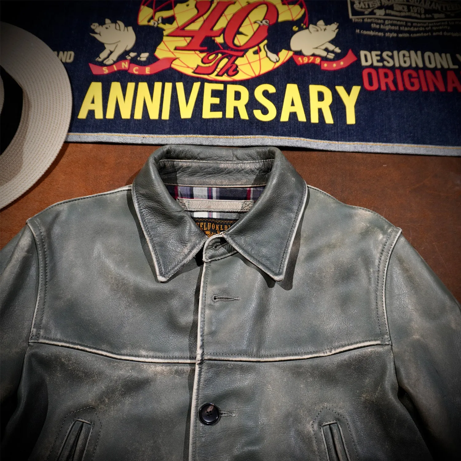 Men's Indigo Leather Car Coat