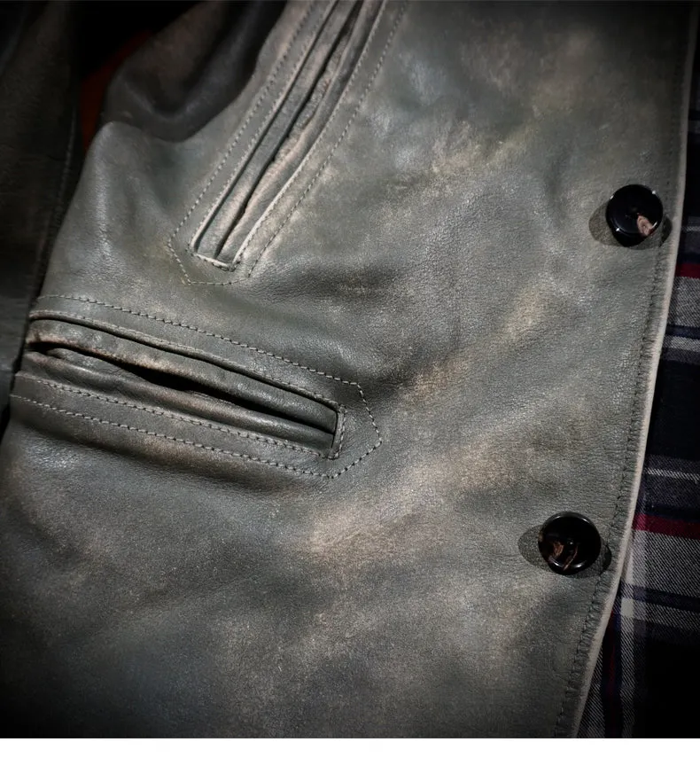 Men's Indigo Leather Car Coat