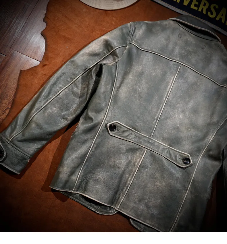 Men's Indigo Leather Car Coat