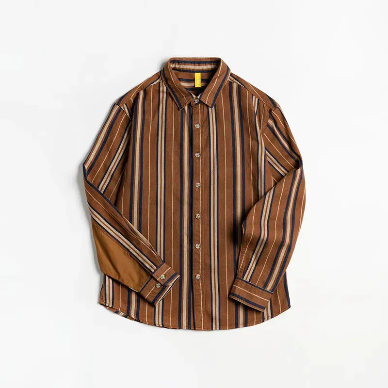 Men's Striped Shirt - Pure Cotton Long Sleeves - Japanese Style Vintage Workwear