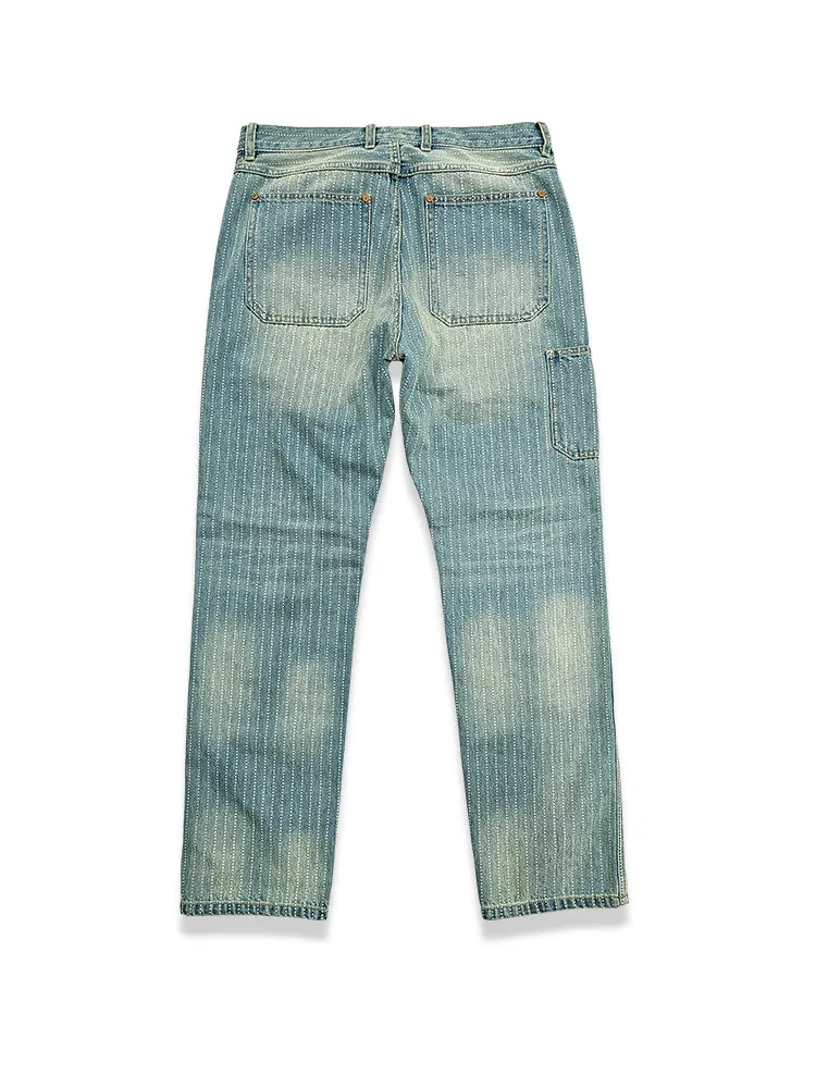 Men's Washed Distressed Striped Jeans