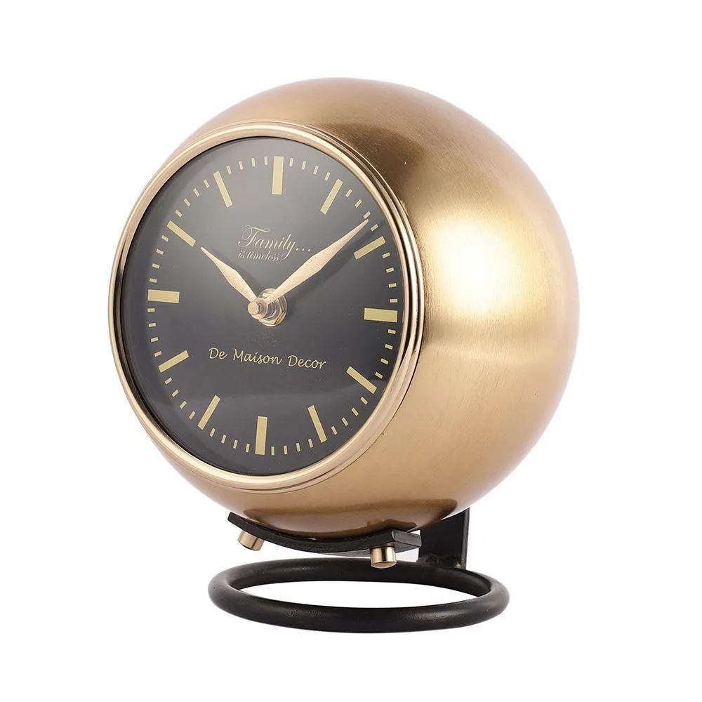 Minimal Gold & Black Finish Globe Table Clock For Home & Office