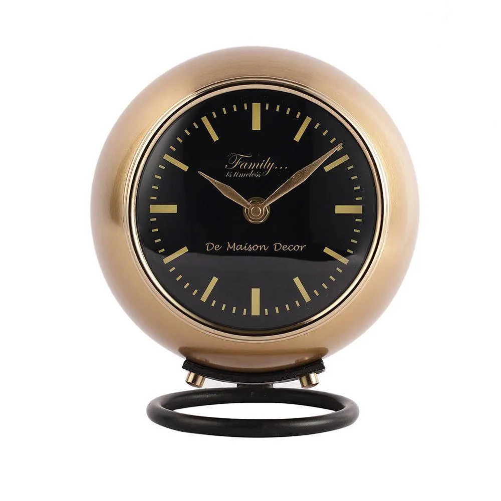 Minimal Gold & Black Finish Globe Table Clock For Home & Office