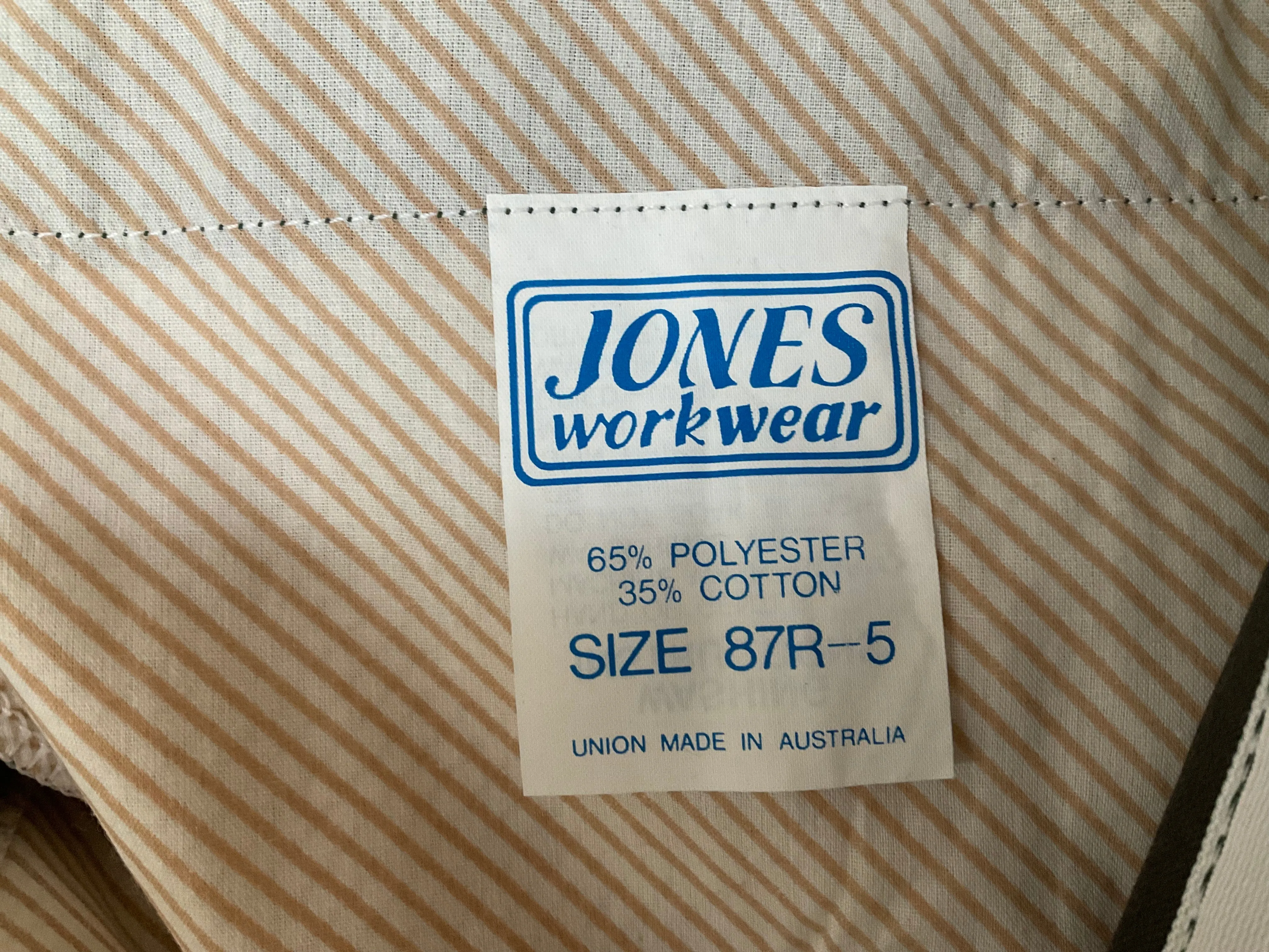 New-old-stock deep khaki green Jones Workwear trousers, made in Australia, 33”