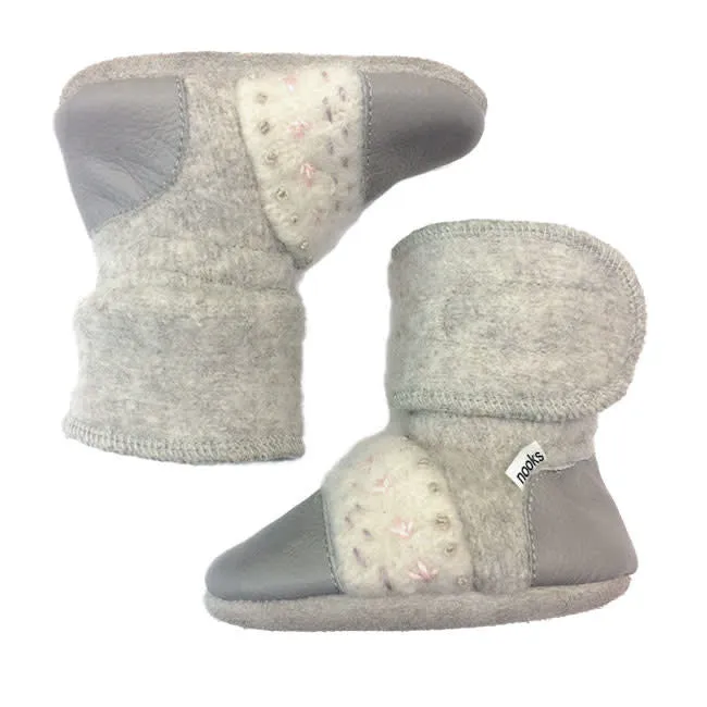 nooks design felted wool booties - embroidered narwhal