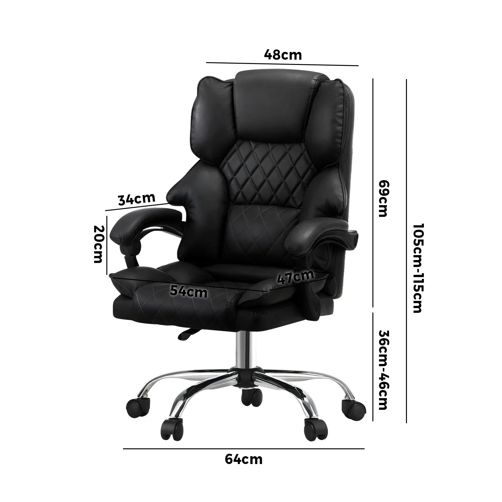 Oikiture Massgae Office Chair Computer Racer PU Leather Seat Recliner Black