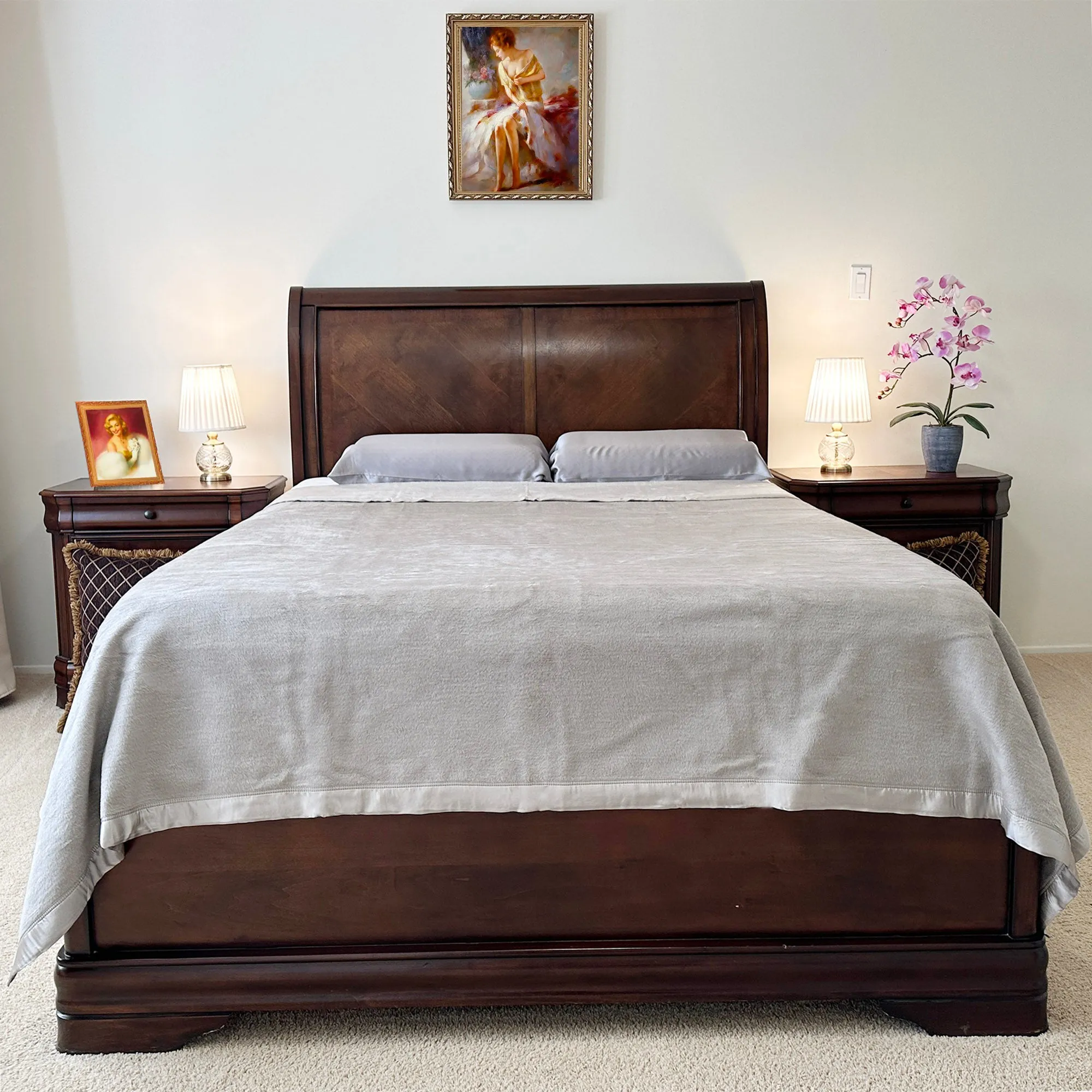 OSCAR ROSSA Mulberry Silk Bed Blanket with Silk Charmeuse Border