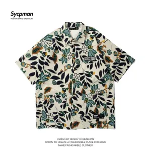 Oversize Retro Floral Printed Short Sleeve Shirt