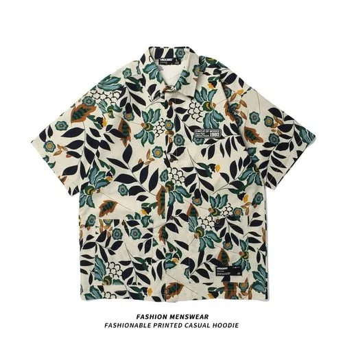 Oversize Retro Floral Printed Short Sleeve Shirt