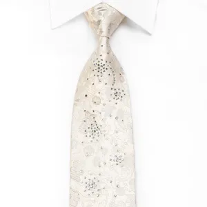 Pierre Cardin Men's Crystal Silk Tie Floral On White With Gold Sparkles