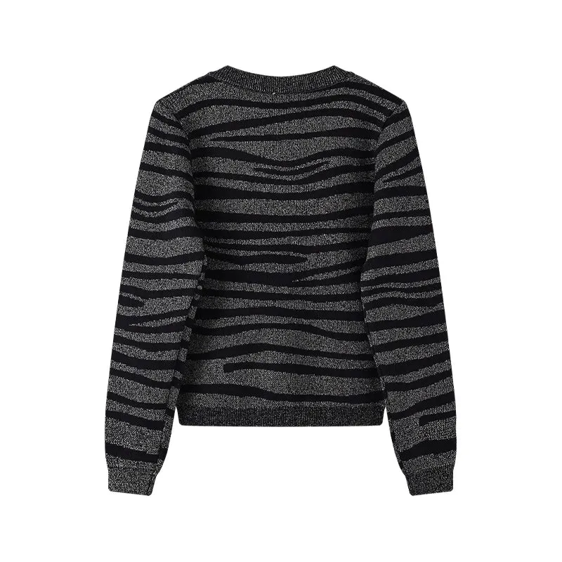 Pre Order: Elegant Striped Round Neck Cardigan