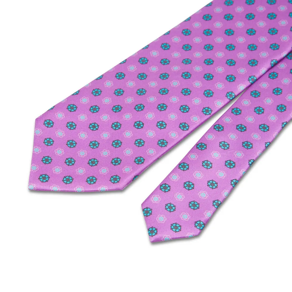 Purple and Green Floral Motif Silk Tie