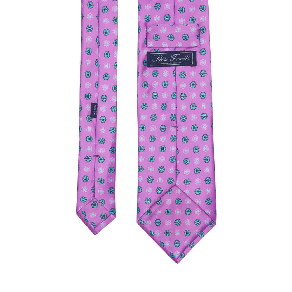 Purple and Green Floral Motif Silk Tie