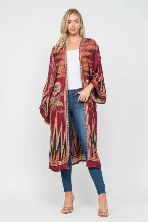 RAJ MEGHAN CARMINE ORAGE THICK STITCH EMBROIDERED DUSTER