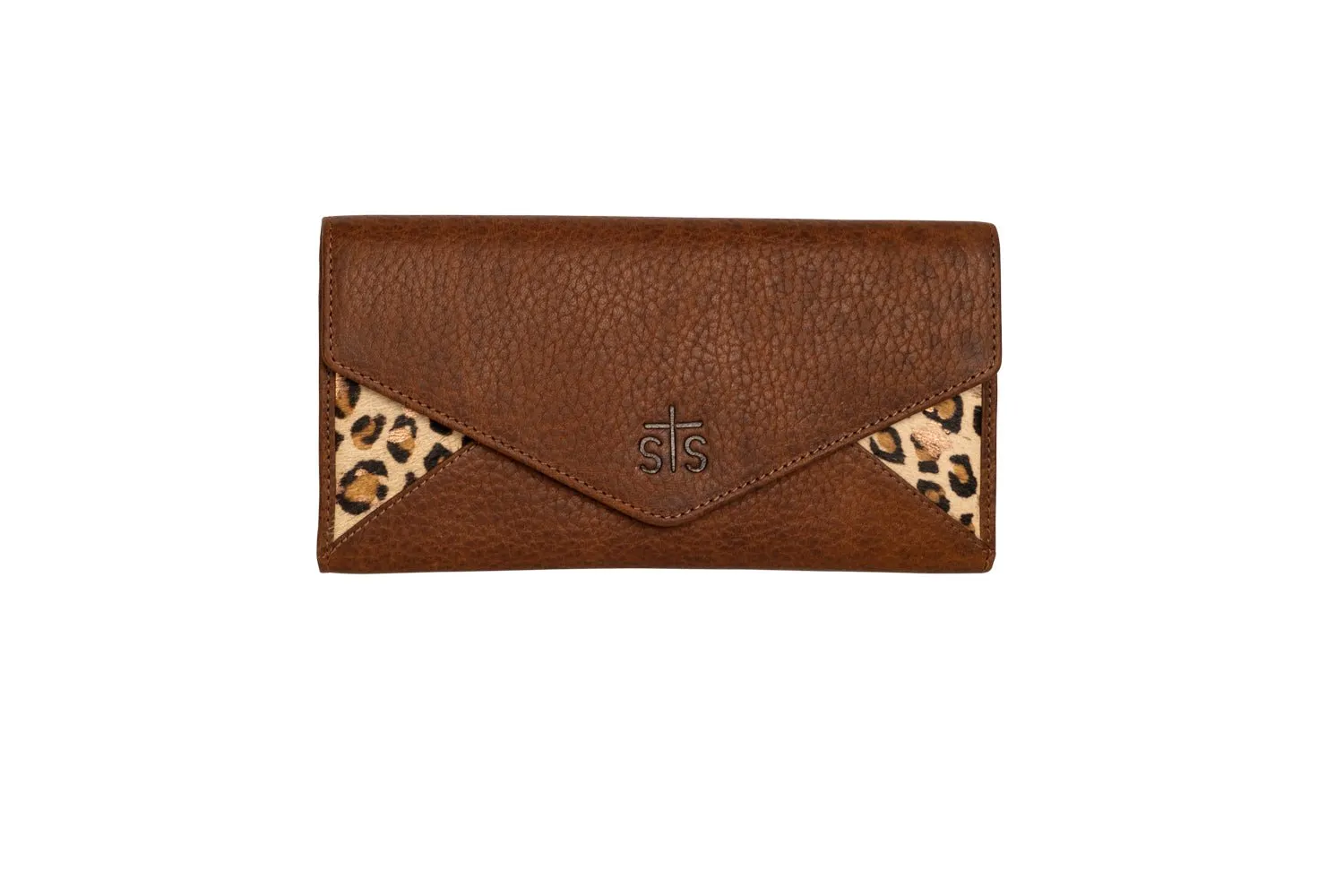 STS Ranchwear Womens Great Plains Flap Leopard Print/Brown Leather Wallet