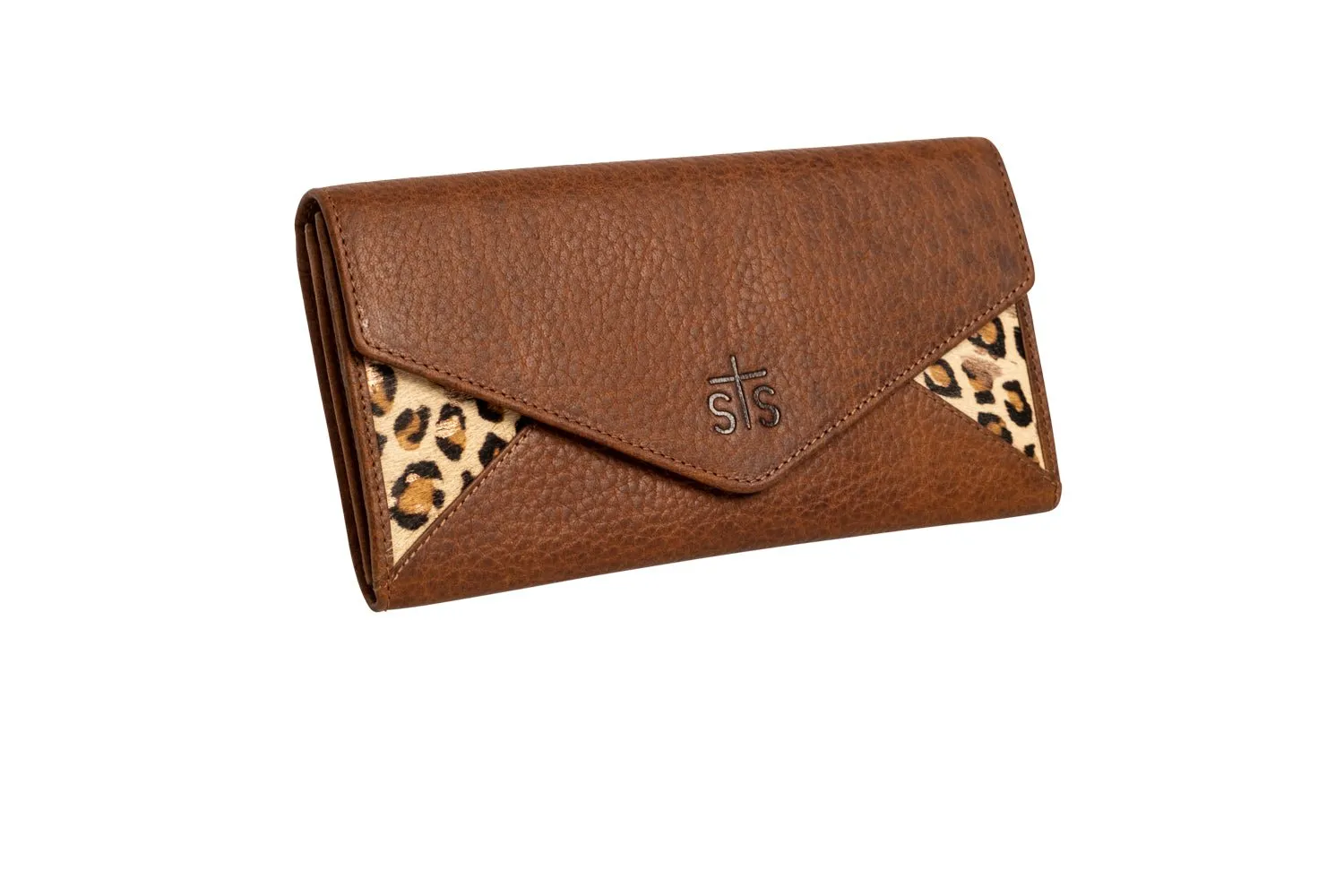 STS Ranchwear Womens Great Plains Flap Leopard Print/Brown Leather Wallet