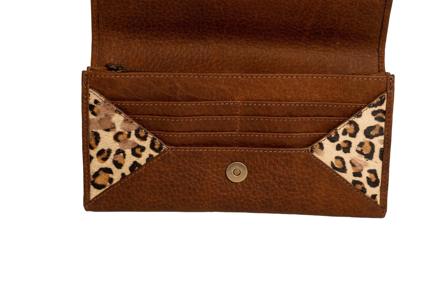 STS Ranchwear Womens Great Plains Flap Leopard Print/Brown Leather Wallet