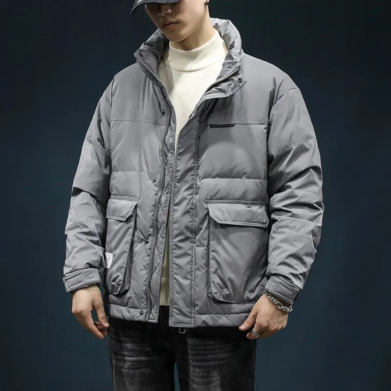 Thickened Stand-Up Collar Workwear Style White Duck Down Casual Down Jacket