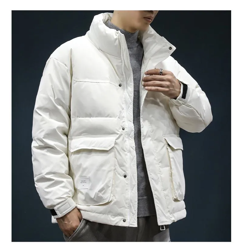 Thickened Stand-Up Collar Workwear Style White Duck Down Casual Down Jacket