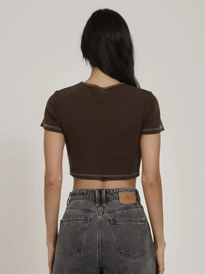 Thrills Workwear Embro Crop  Baby Tee - Umber