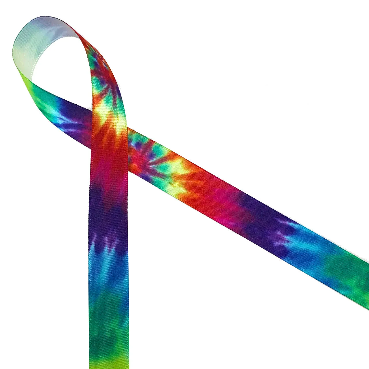 Tie Dye Ribbon printed on 5/8" white single face satin