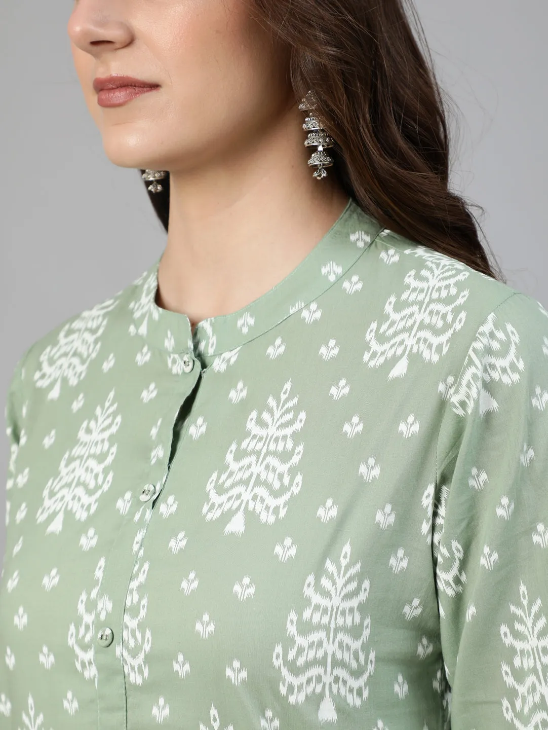 Women Olive Green Ethnic Printed Kurta And Palazzo With Dupatta