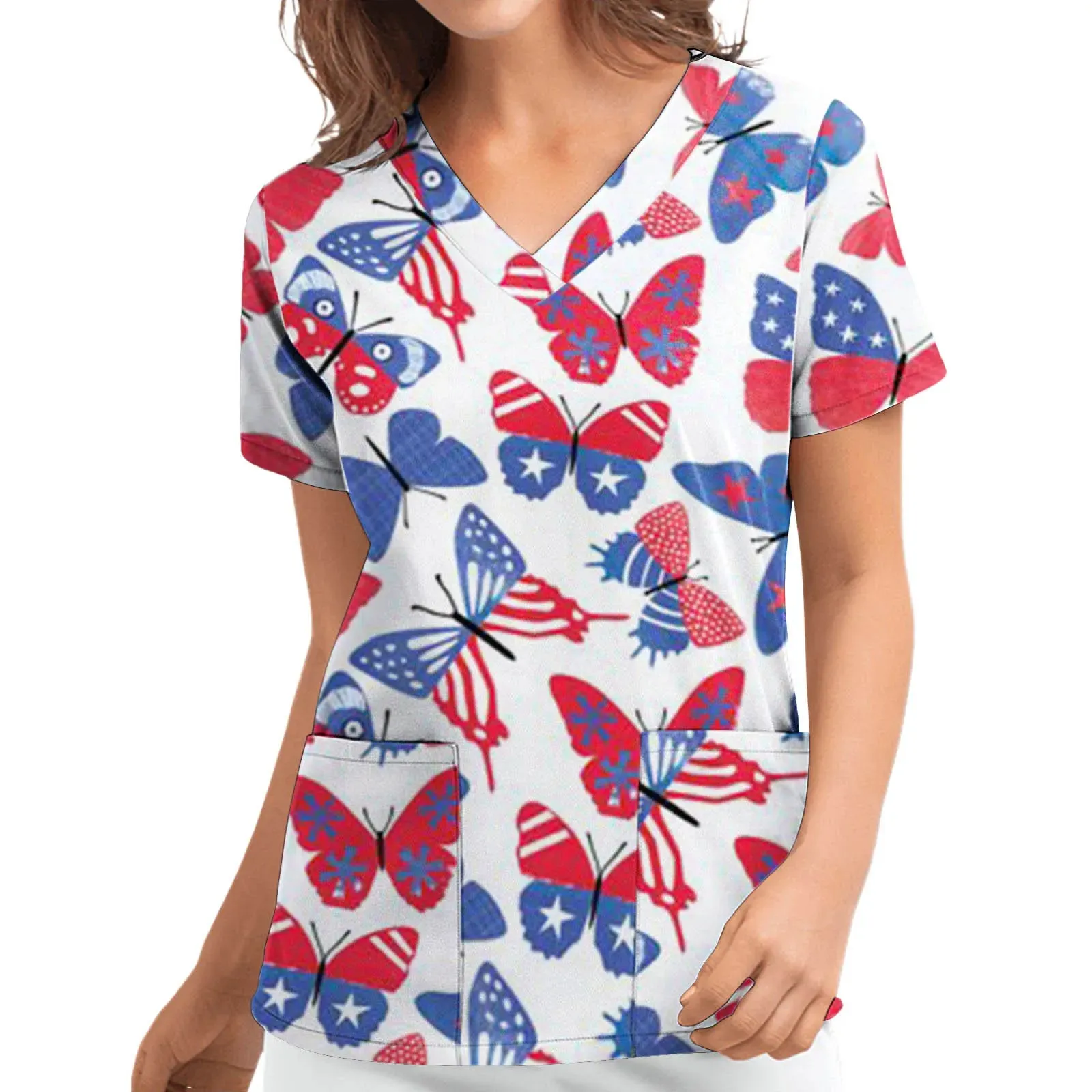 Women's Independence Day V-Neck Top with Pockets