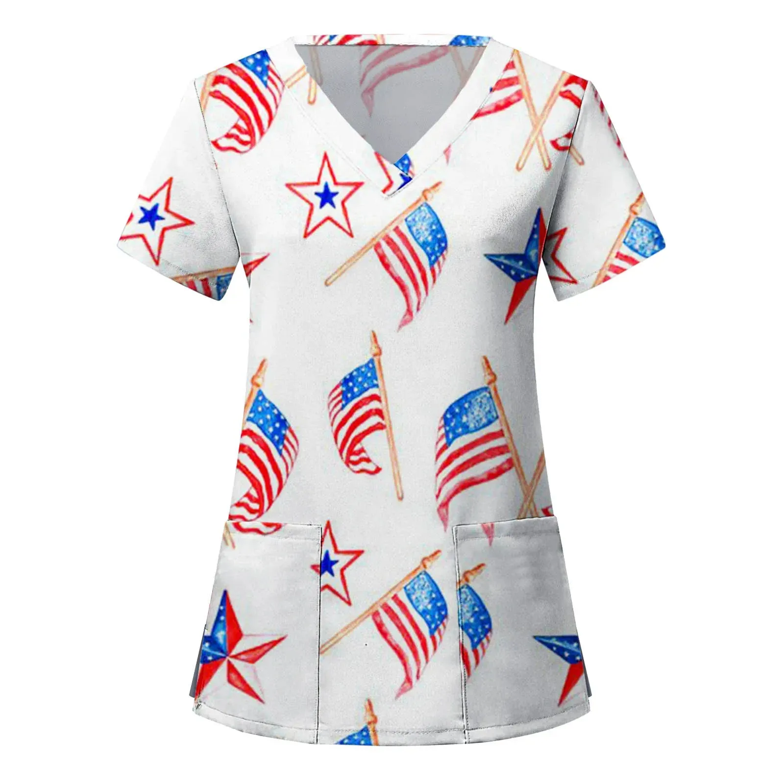 Women's Independence Day V-Neck Top with Pockets